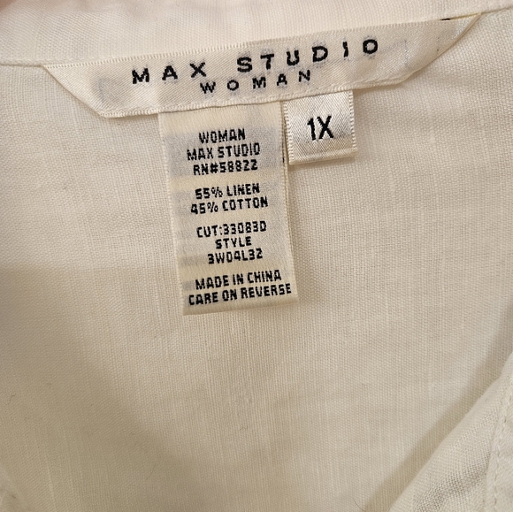 NWOT Max Studio Woman White Linen Cotton Embroidered Shirt - Size 1X - Picture 6 of 10